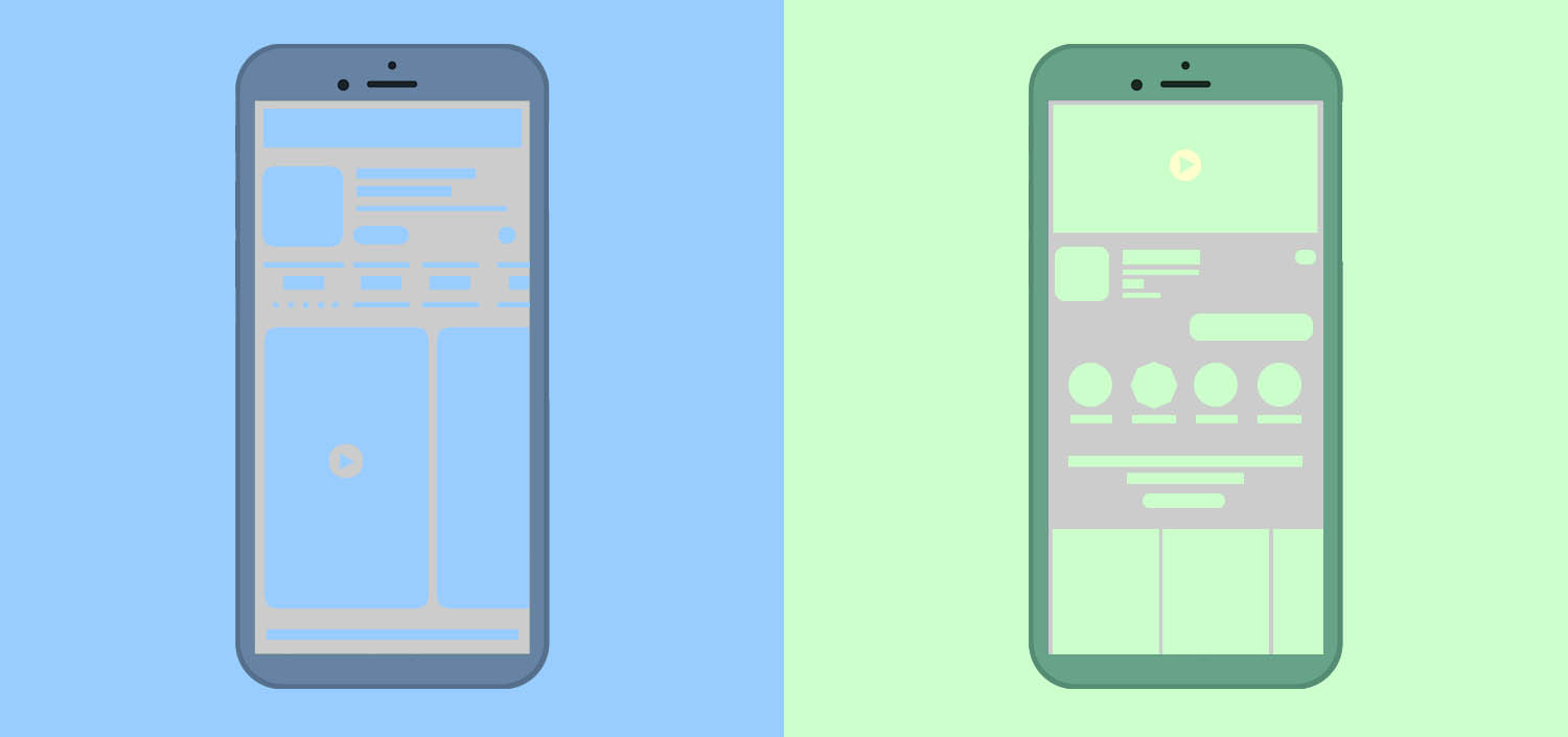 Two phones next to each representing the different elements to optimise for an ASO strategy in App Store and Google Play